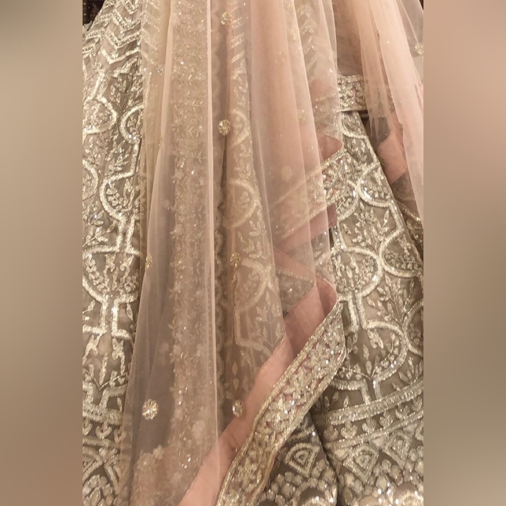 Custom-Made Elegant Cream Lehenga Choli & Jewelry - Picture 3 of 12